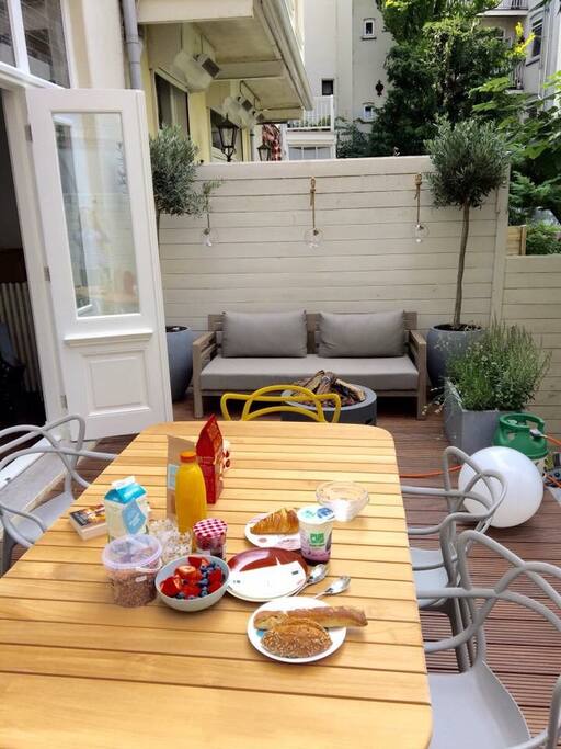 Gorgeous terrace onto our private garden where you can enjoy breakfast, lunch, dinner. Actually, if the weather's good you might not want to leave it!