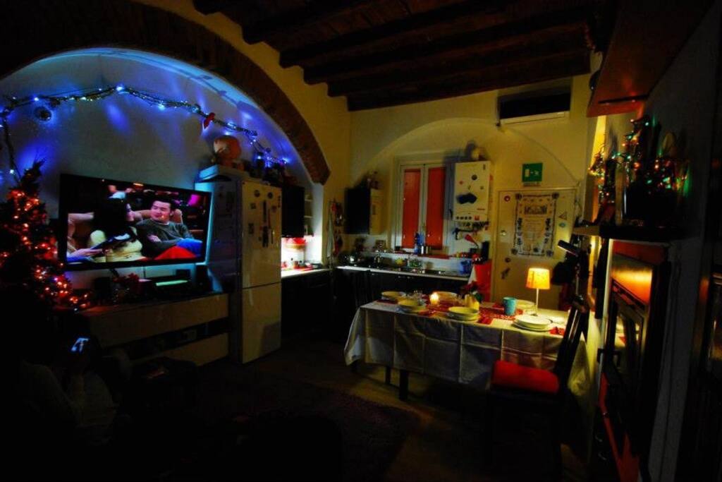 la sala addobbata per Natale