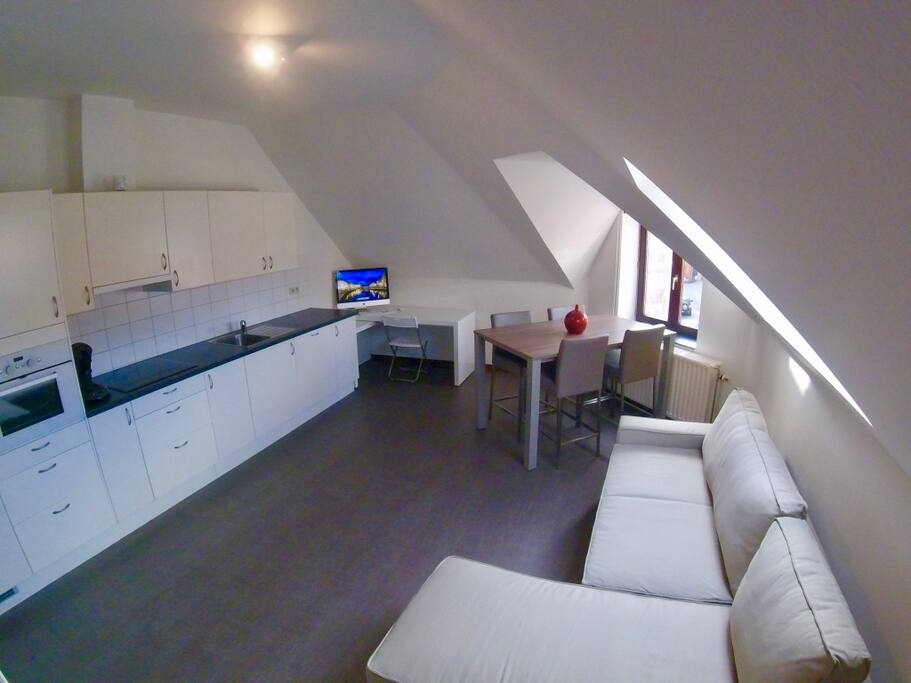 Wide angle view of the main living space (lots of natural light)