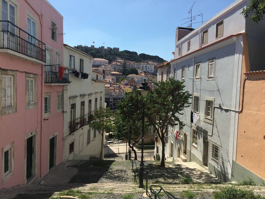 Beautiful stairs and view to the Castle, right out of the appartment.