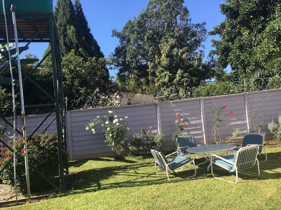 Your specific seating area outside the two bedroomed cottage, still under Zimbabwe’s beautiful sunshine and rose garden
