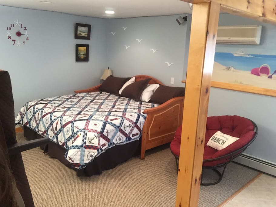 King-sized extended day-bed with memory foam mattress and topper
