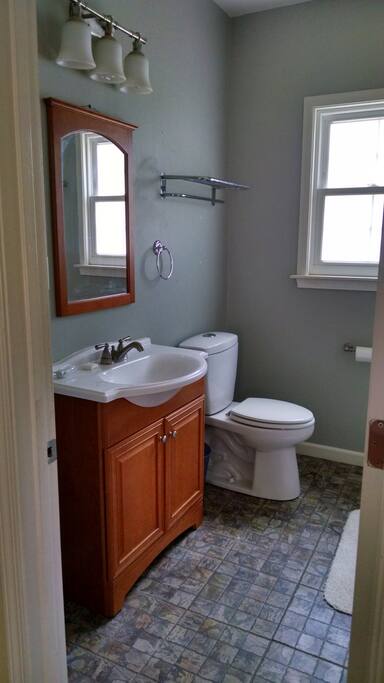 Full tub/ shower and heated tile floors.