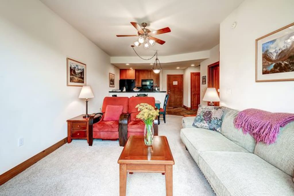 Queen sleeper sofa in living area.