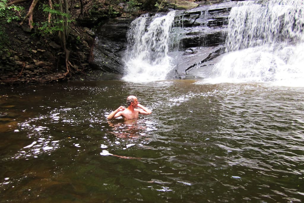 RJ Falls with swimming hole, depth varies depending on water level. Bring water shoes.