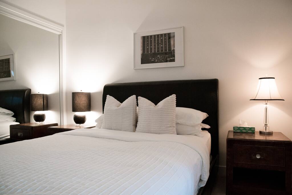 Plush bedding with soft duvet and high end mattress.