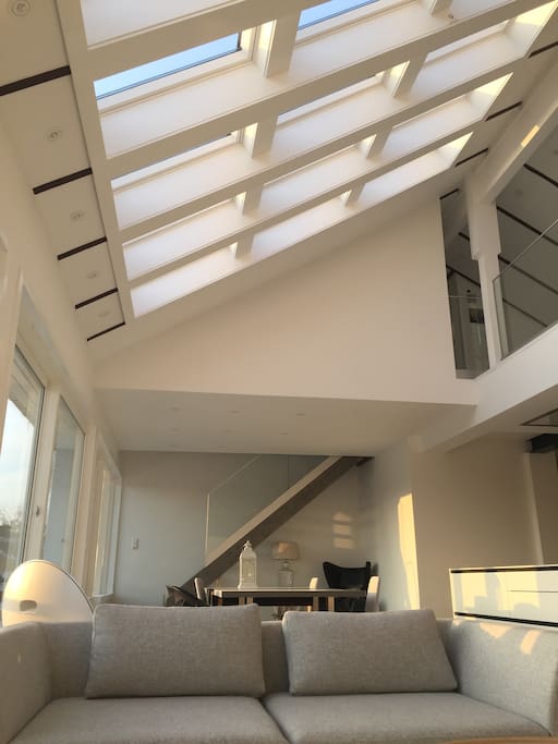The skylight windows provide good light during daytime. The downlights are strategically placed around the apartment to provide various mood effects