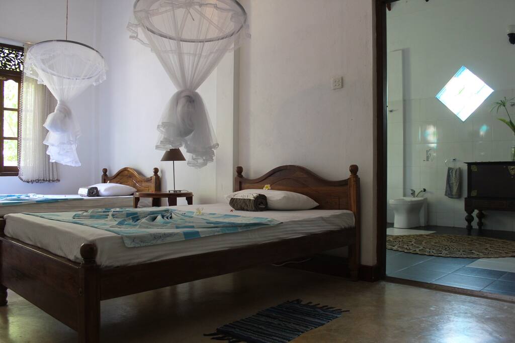 2 large single beds with net