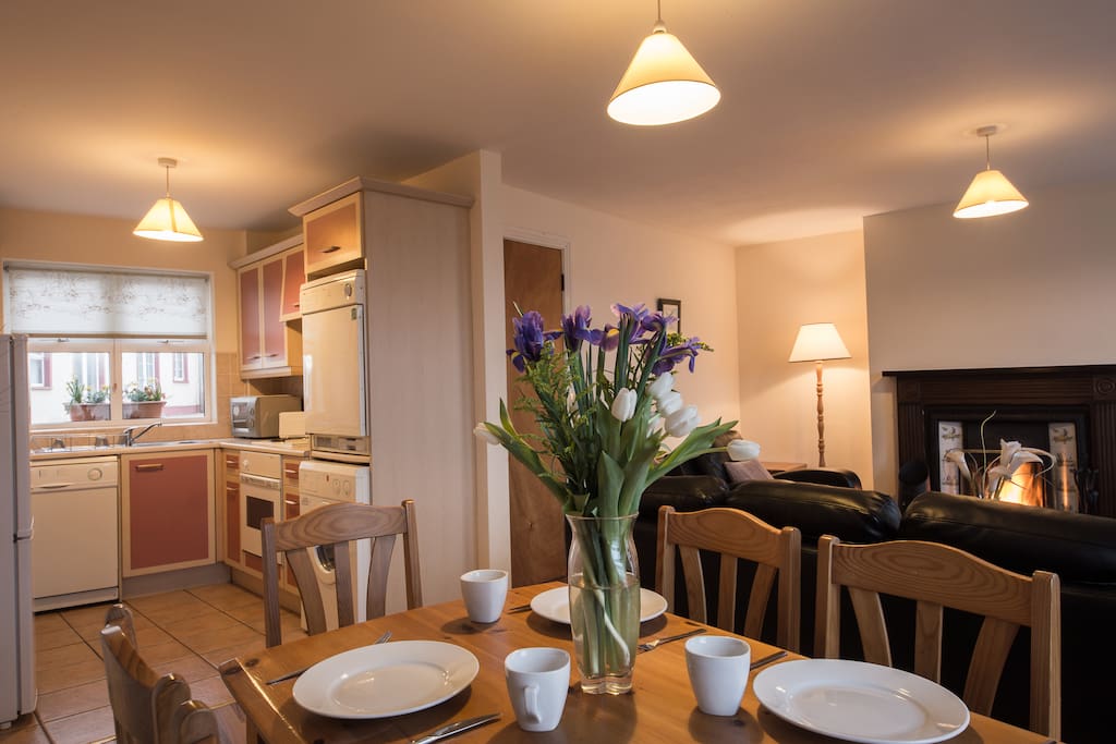 Open plan lounge with dining and kitchen area