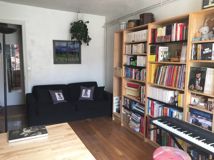 Library with a sofa / Bibliothèque avec canapé-lit