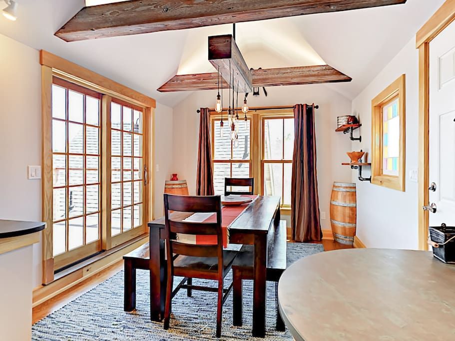 Savor home-cooked meals in the rustic-chic dining area.