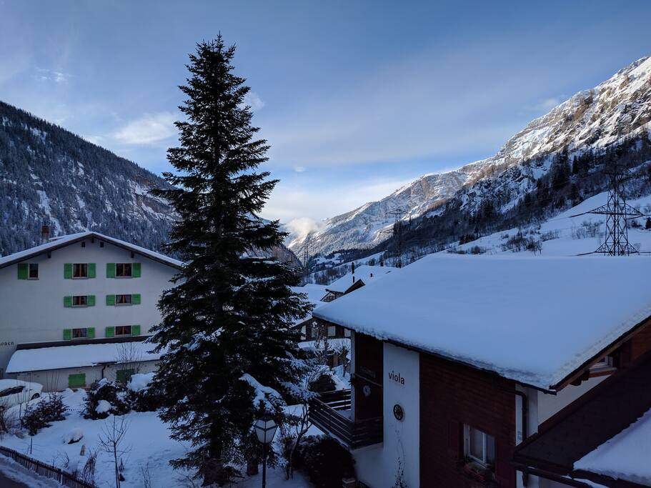 Aussicht Balkon Wohnzimmer im Winter