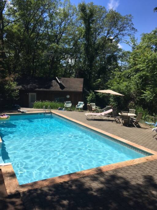 Private entrance pool room, separate from main house. Cozy and rustic, filled with country character