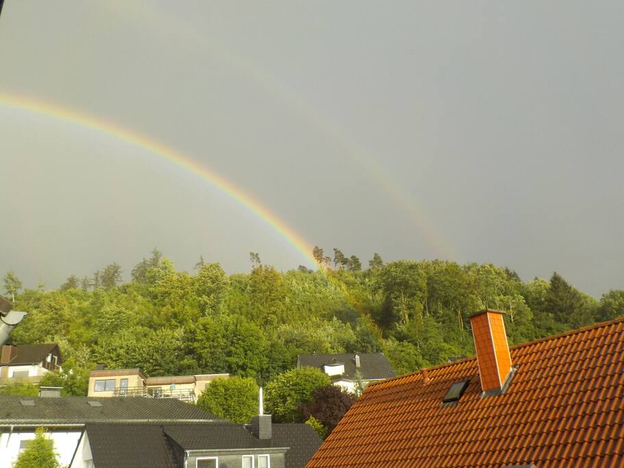 Regenbogen Am Kirchberg. Vom Balkon aus zu sehen.