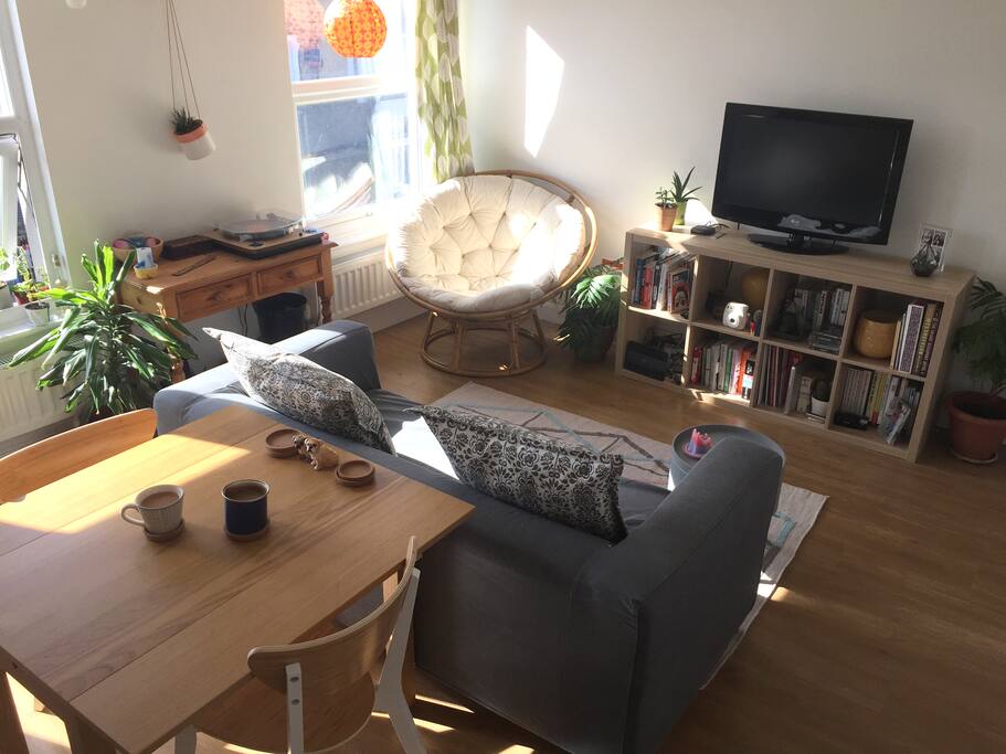 Open plan living room and kitchen.