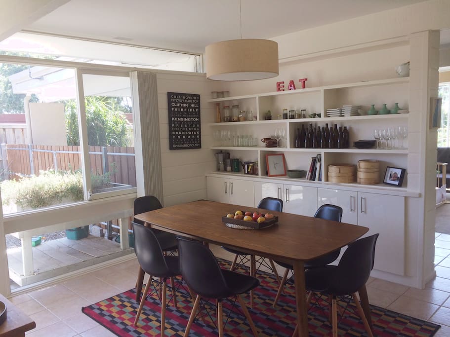 The dining room opens out to the backard