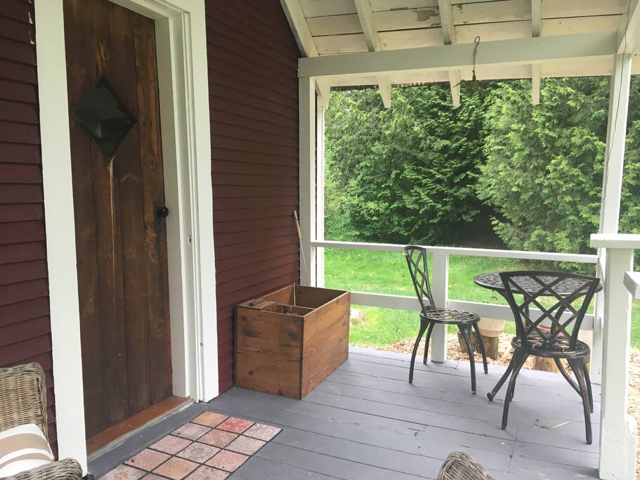 Privacy on the porch and a nice view! You can hear the hens from here.