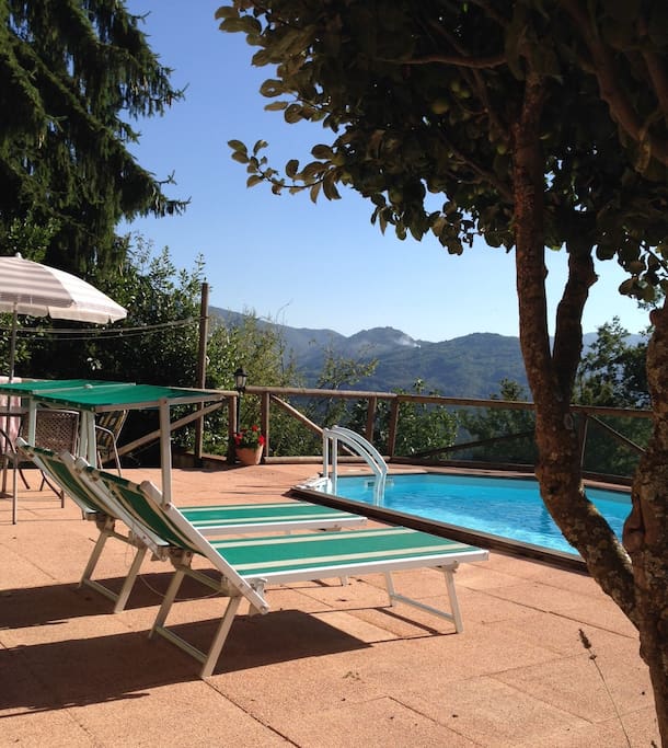 View from poolside across the valley