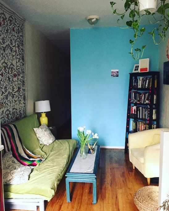 The Livingroom, a comfy common area to get to know your two roommates Xenia and Brittany.