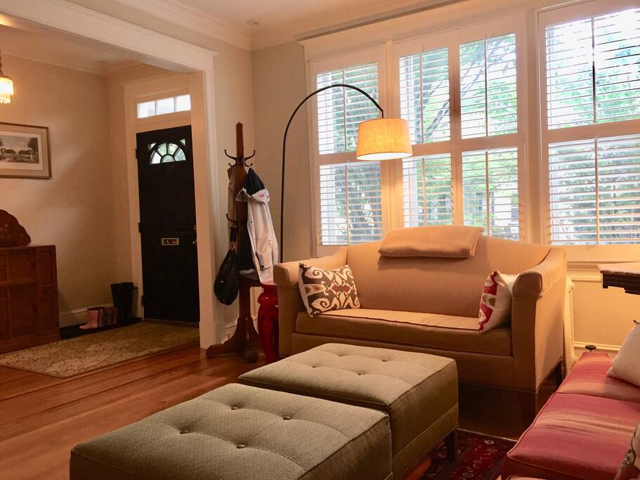 Living space overlooking tree lined street