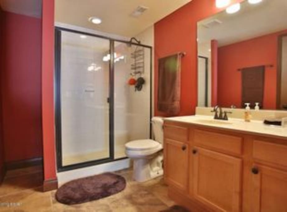 Guest Bathroom, single sink with bedroom entrance.