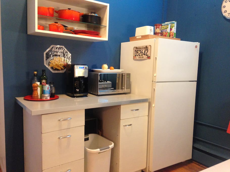 Self-service breakfast included: coffee, cereal, eggs, and more!