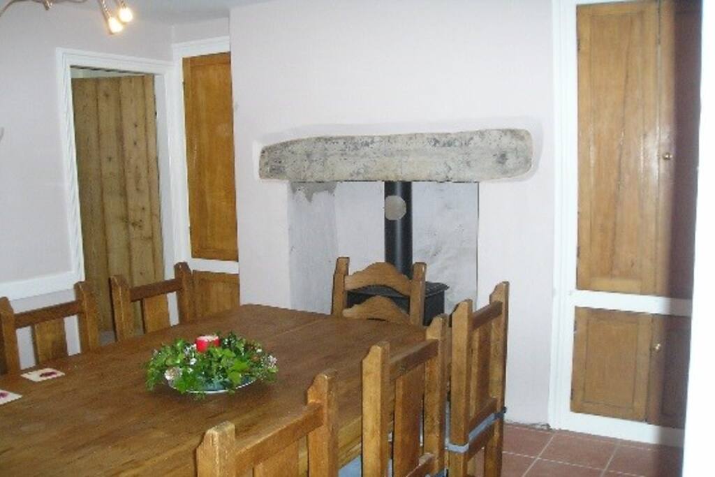 A large farmhouse dining table that seats 8 - great for meals with friends and family.