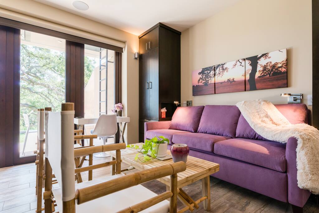 The suite transforms into a living room in a couple of minutes