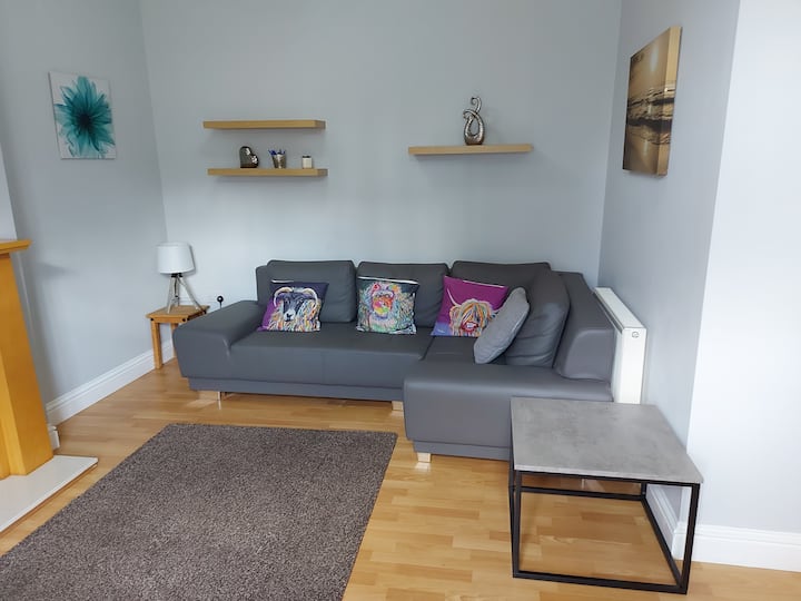 Living room with the double sofa bed.