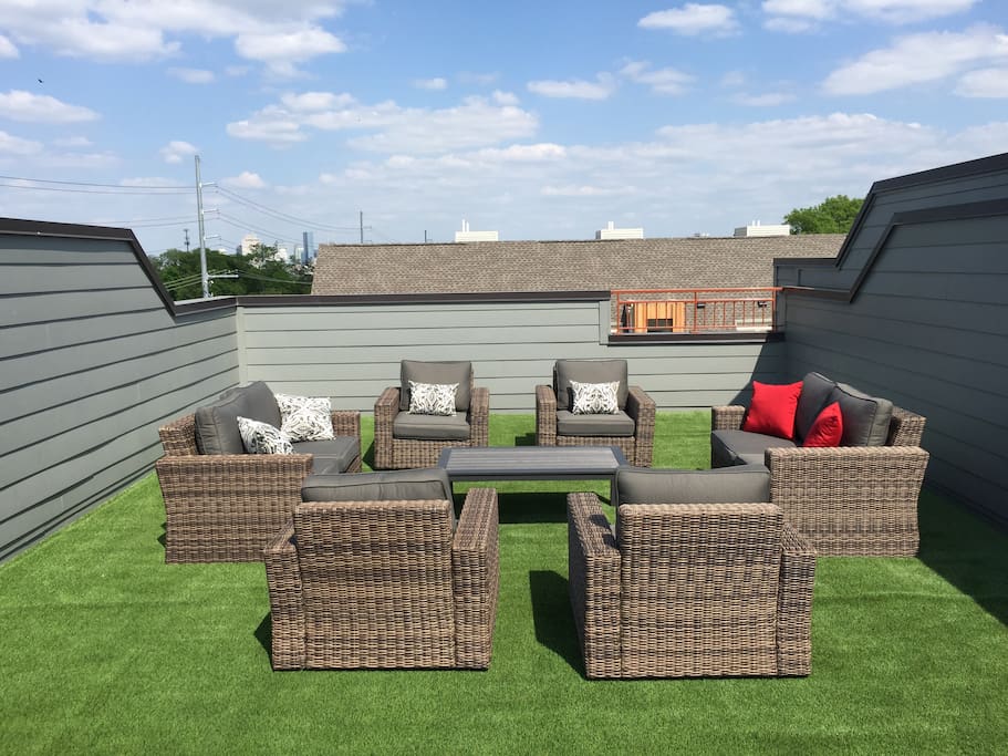 Our spacious rooftop deck offers plenty of space for guests to enjoy the Nashville Skyline