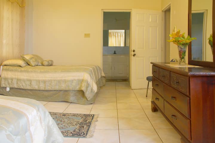 Geniet van de veelzijdigheid van onze kamer met twee eenpersoonsbedden, perfect voor vrienden- of gezinsreizigers. Het heeft ook een eigen badkamer.