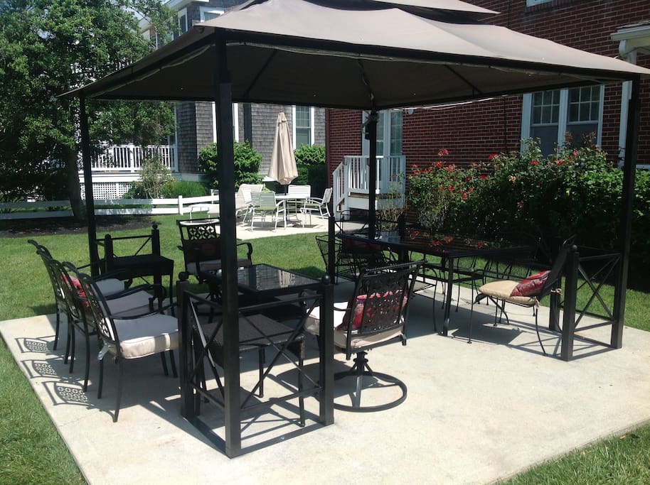 Shows the two patios in our large backyard. Photographed in the summer 2016!