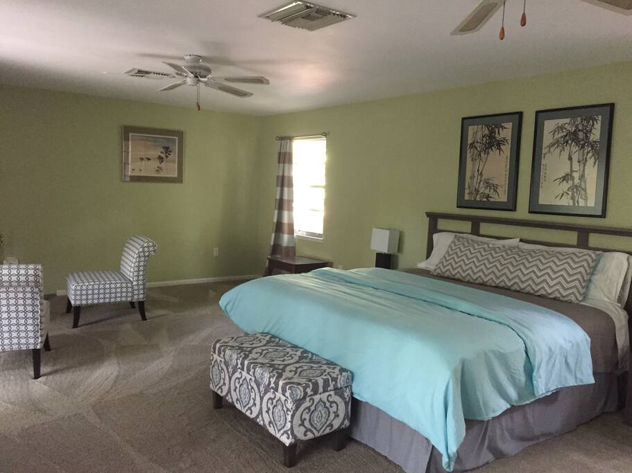 Master bedroom with king-sized bed.