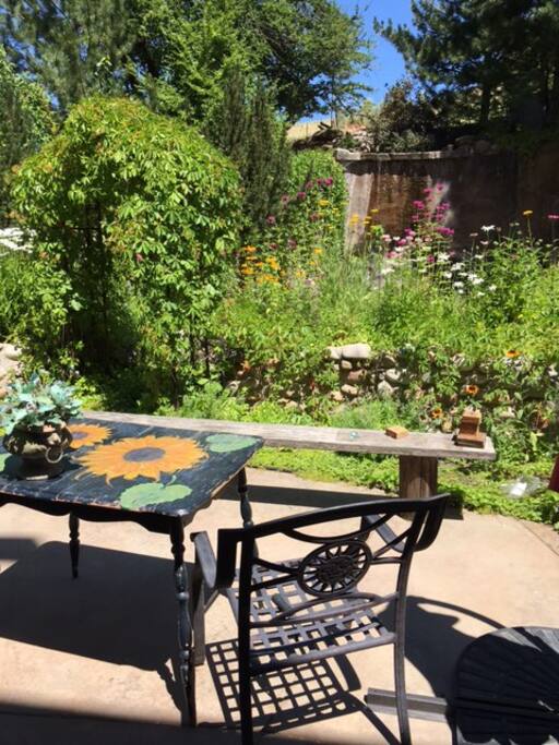 Patio in garden and waterfall