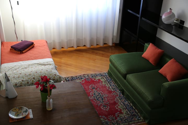 Ღია გეგმიური მისაღები ოთახი ერთადგილიანი საწოლით მე-5 სართულზე