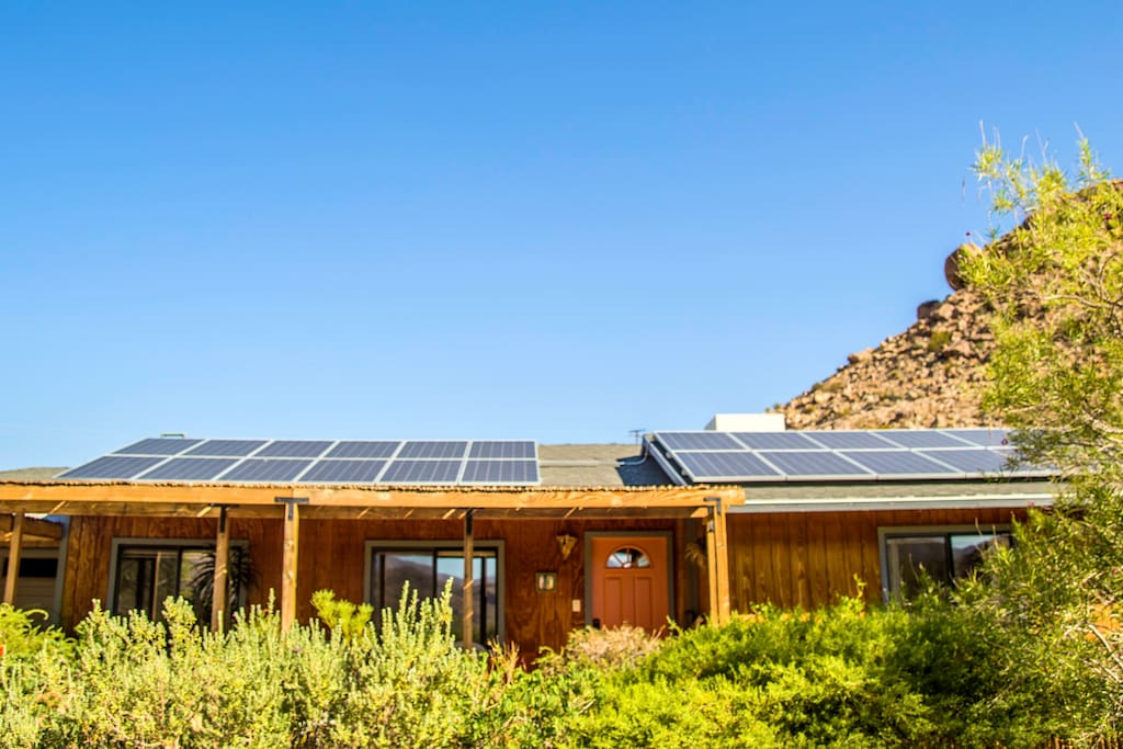 Front view of home--we have solar to help the environment
