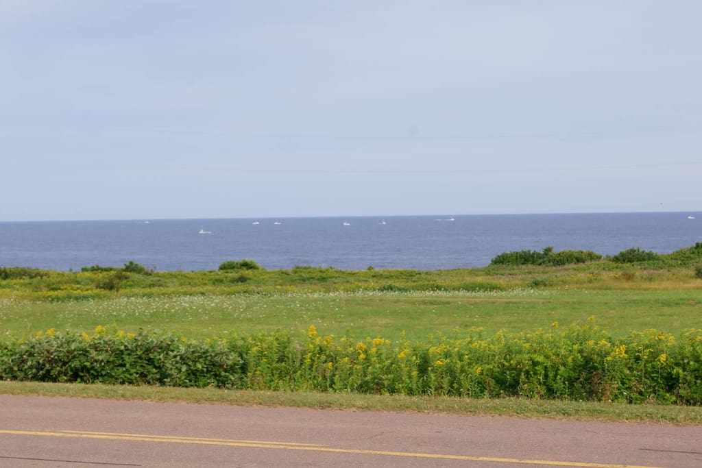 Accessible Beach - those are lobster boats in August