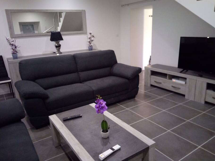 Coin TV avec grand écran 125cm, liveBox, internet.
Canapés très confortables.