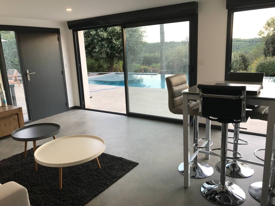 Table basse pour prendre l'apéritif......! face à la piscine