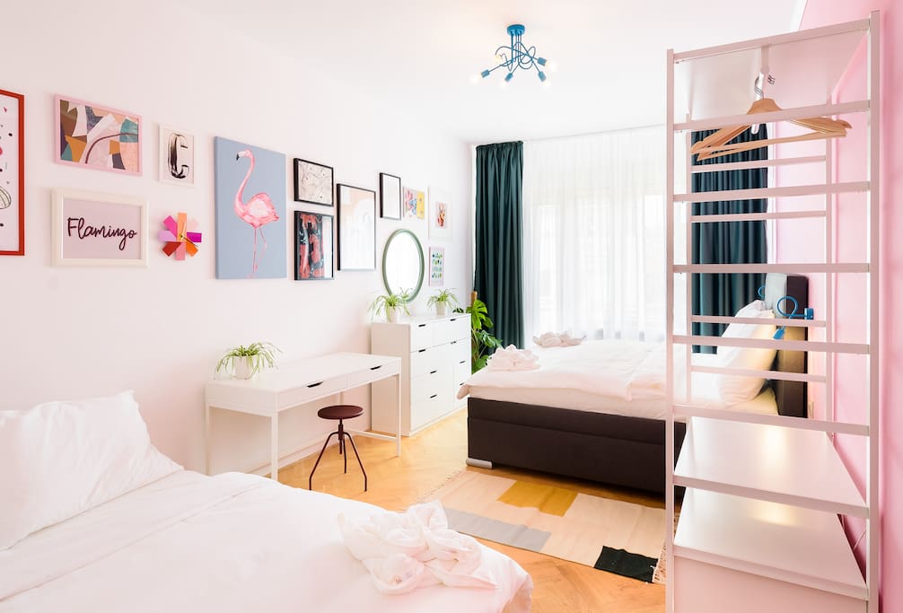 We called this apartment Pink Flamingo, we hope you will love its vibrant colours and great there!