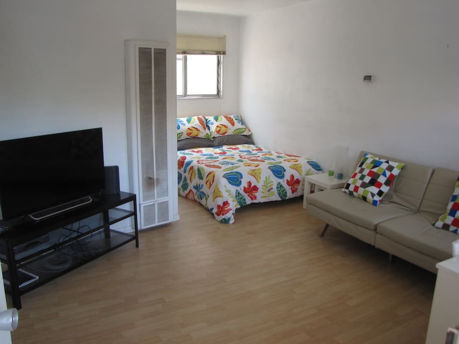 Main room, queen bed, sleeper sofa, cable tv and internet