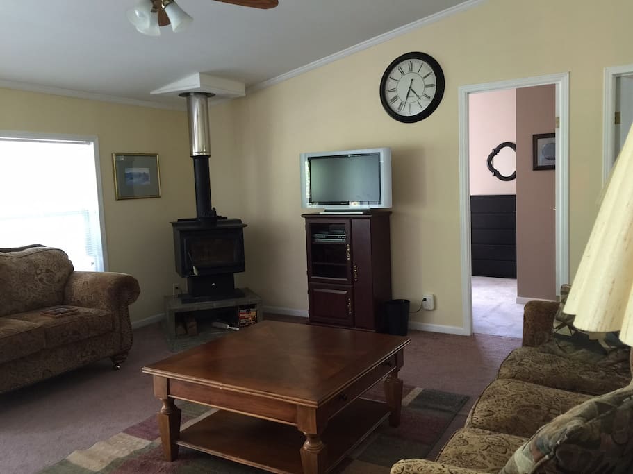 Living room with wood stove