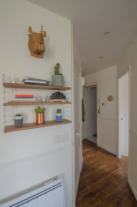 Le couloir desservant l'entrée, la chambre, la salle de douche et les toilettes