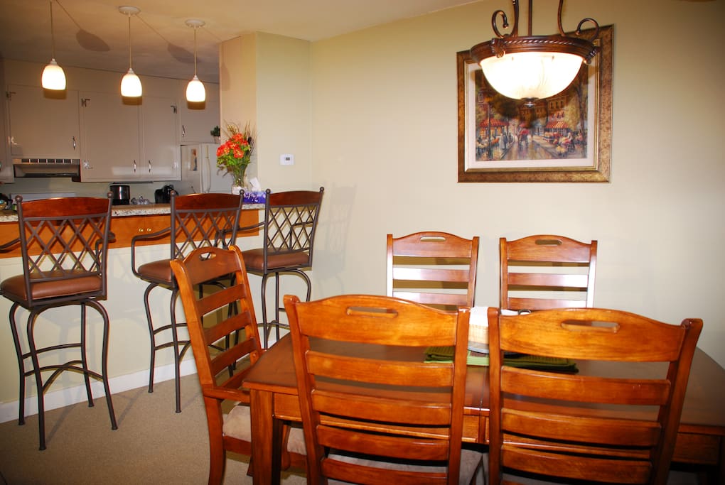 dinning table and breakfast bar