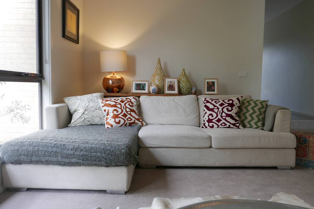 The main lounge is decorated with handmade furniture.