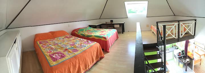 Mezanino panoraminis vaizdas į langą