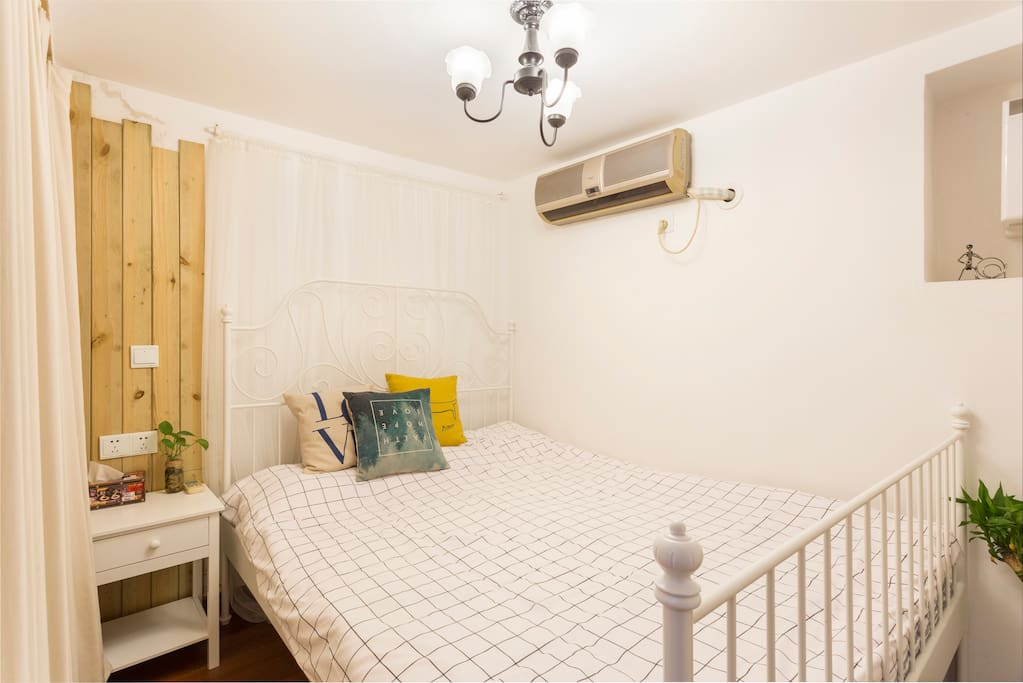 bedroom,IKEA bed 、IKEA mattress and clean bedding ,a big closet