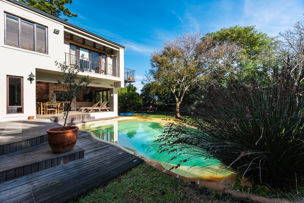 Lush garden with pool