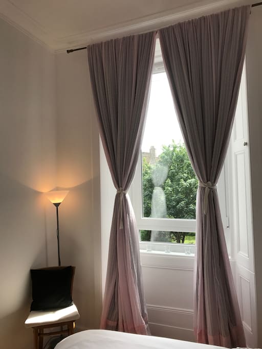 Thick curtains which block sunshine.
