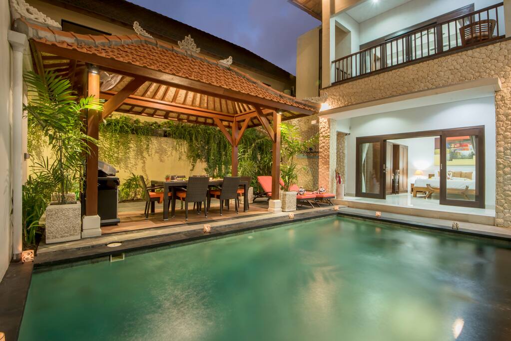 Overlooking the pool and bale from the large day bed